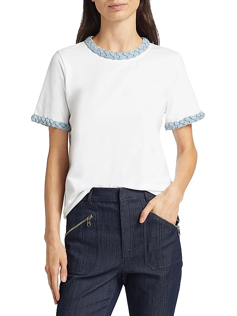 Braided Denim Stretch-Cotton T-Shirt