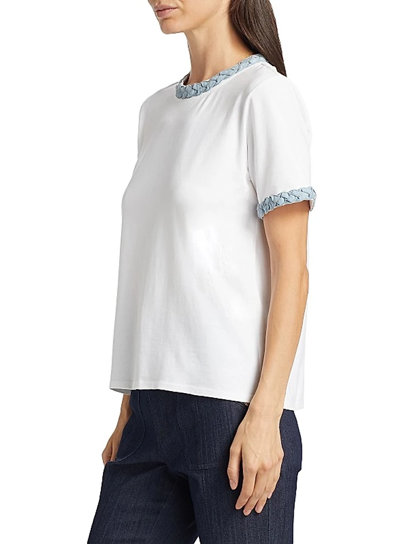 Braided Denim Stretch-Cotton T-Shirt