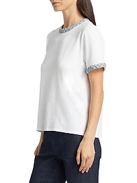 Braided Denim Stretch-Cotton T-Shirt