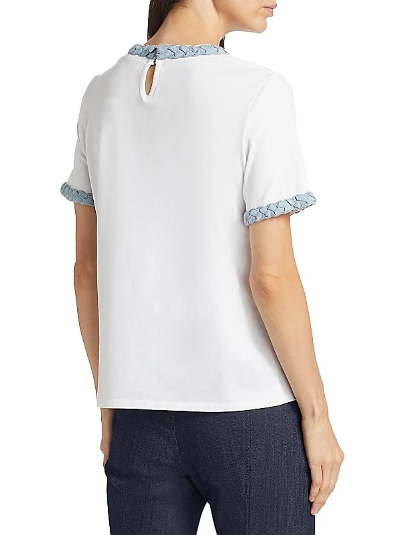 Braided Denim Stretch-Cotton T-Shirt