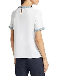 Braided Denim Stretch-Cotton T-Shirt