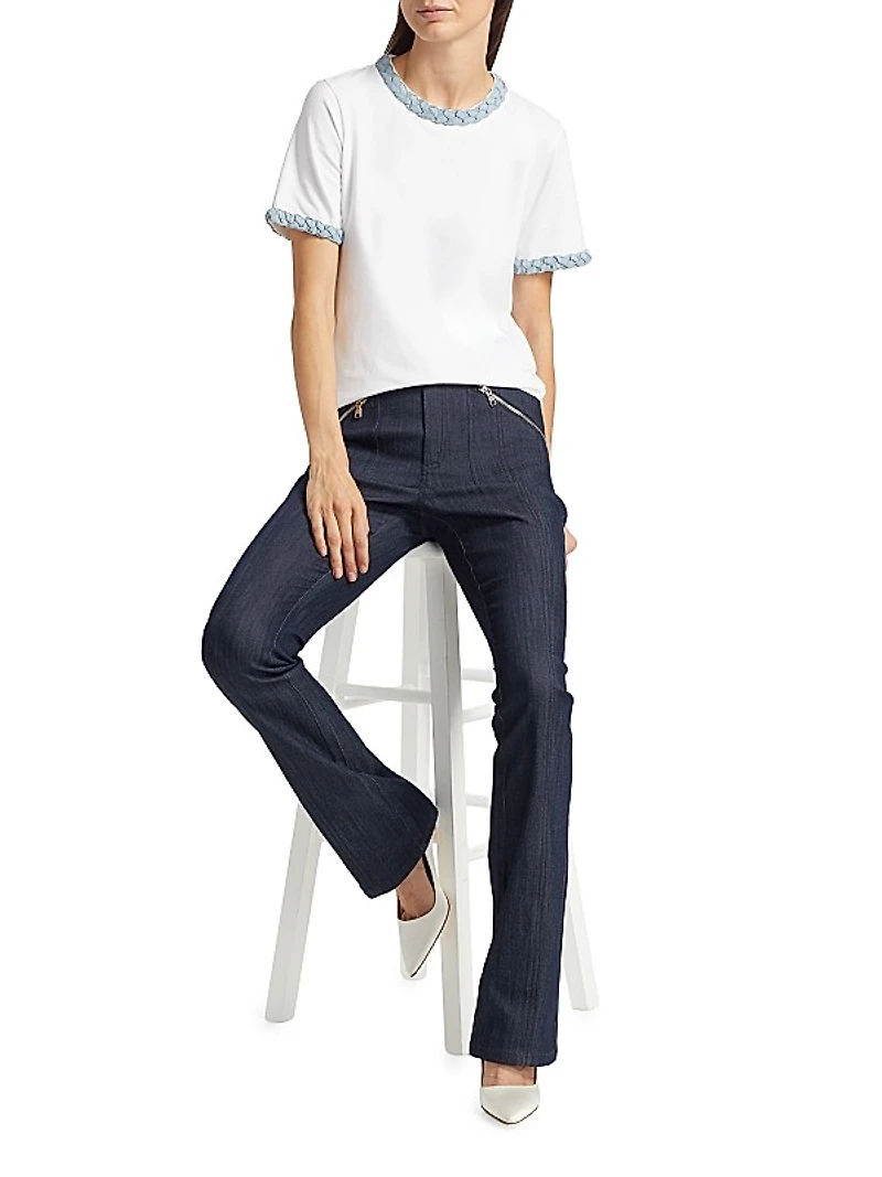 Braided Denim Stretch-Cotton T-Shirt