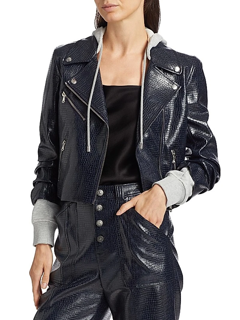 Evie Textured Snakeskin Faux Leather Jacket