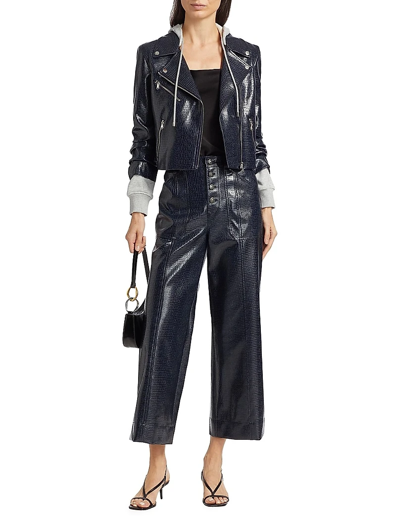 Evie Textured Snakeskin Faux Leather Jacket