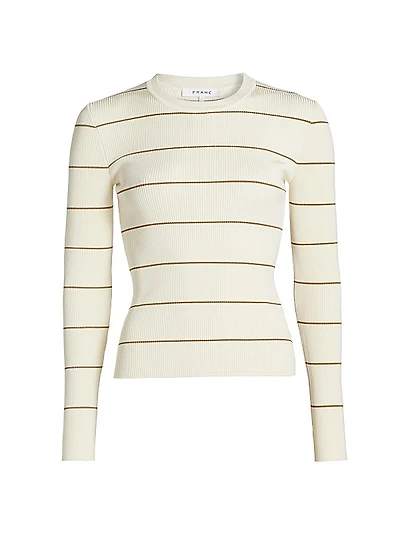 Striped Rib-Knit Crewneck Sweater