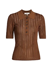 Laddered Rib-Knit Polo Top