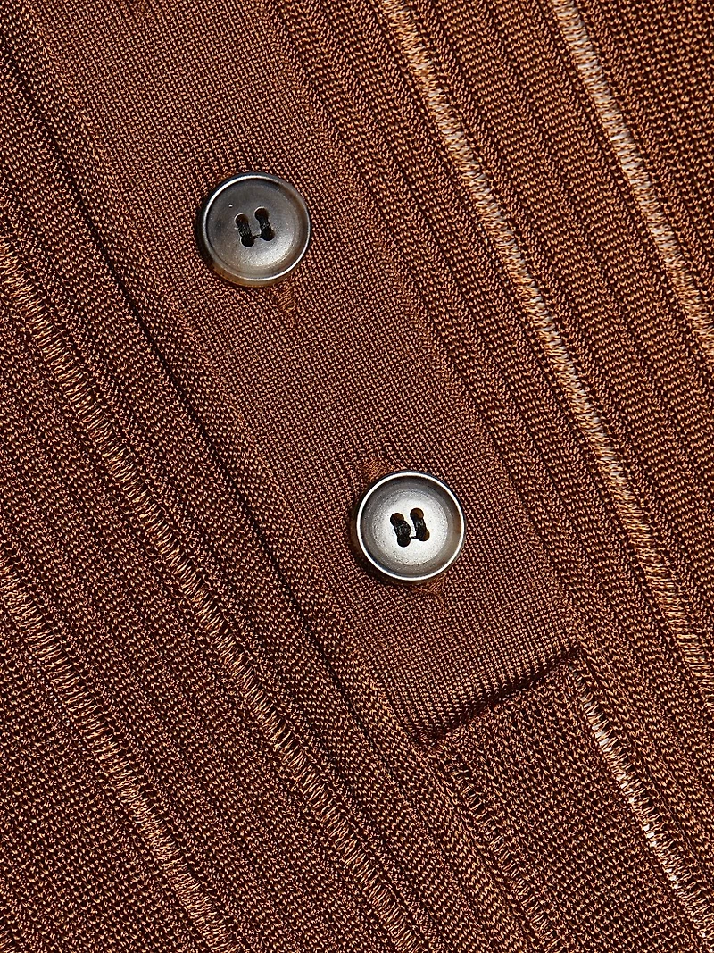 Laddered Rib-Knit Polo Top