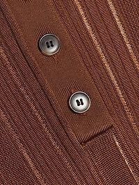 Laddered Rib-Knit Polo Top