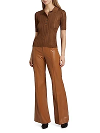 Laddered Rib-Knit Polo Top