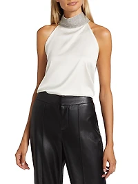 Kylan Crystal-Embellished Satin Sleeveless Blouse