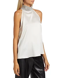 Kylan Crystal-Embellished Satin Sleeveless Blouse