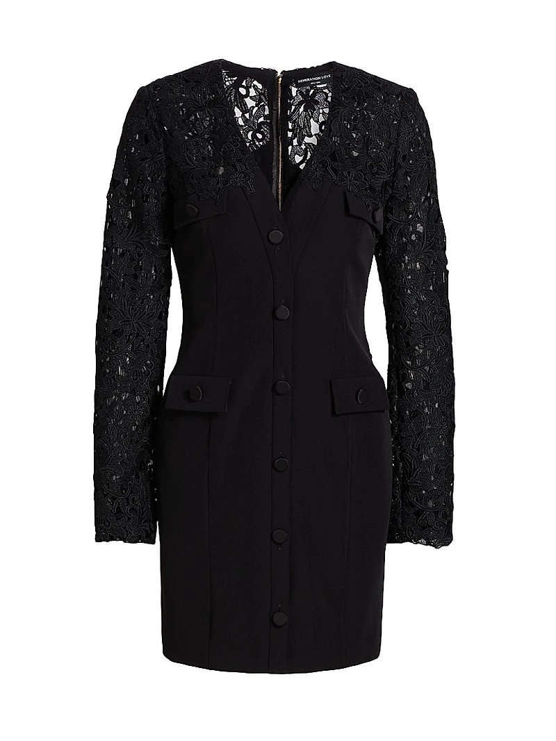 Navina Lace-Trim Crepe Minidress