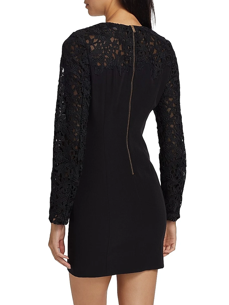 Navina Lace-Trim Crepe Minidress