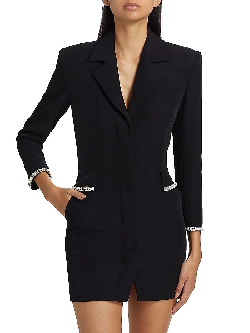 Stellina Faux-Pearl-Embellished Crepe Blazer Minidress