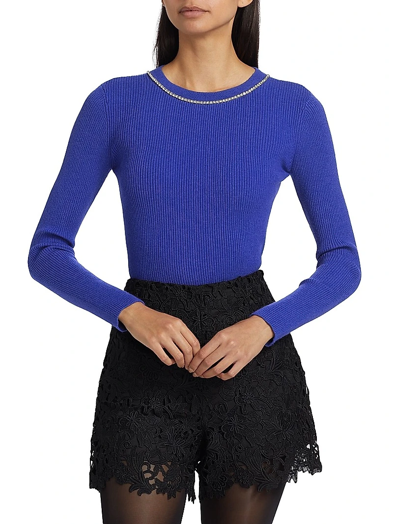 Odette Crystal-Embellished Rib-Knit Sweater