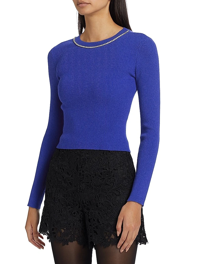 Odette Crystal-Embellished Rib-Knit Sweater