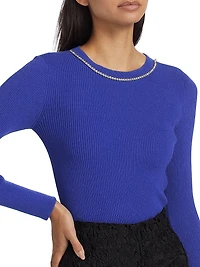 Odette Crystal-Embellished Rib-Knit Sweater