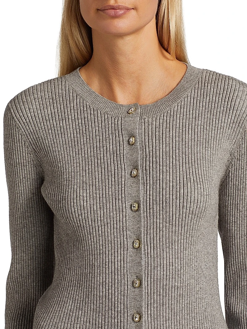 Dua Crystal-Embellished Rib-Knit Cardigan