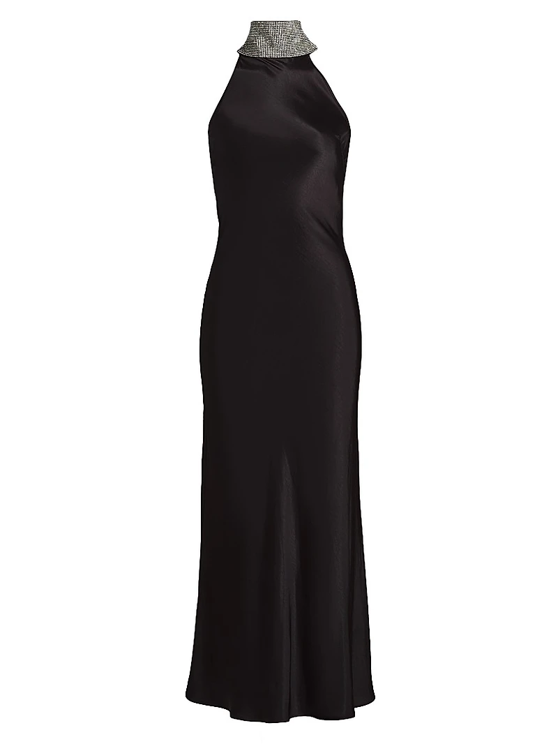 Riella Crystal-Embellished Satin Halterneck Maxi-Dress