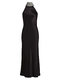 Riella Crystal-Embellished Satin Halterneck Maxi-Dress