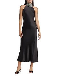 Riella Crystal-Embellished Satin Halterneck Maxi-Dress