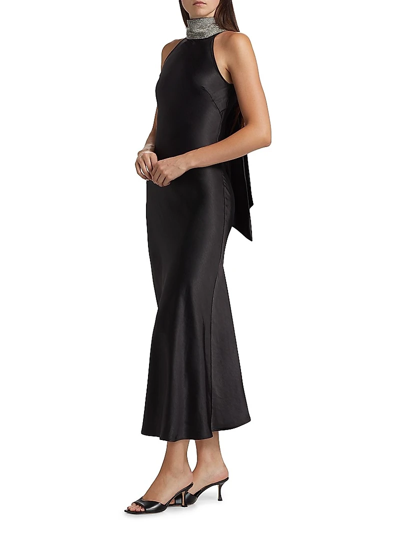 Riella Crystal-Embellished Satin Halterneck Maxi-Dress