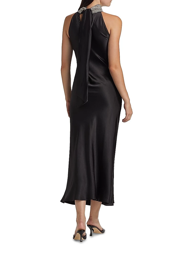 Riella Crystal-Embellished Satin Halterneck Maxi-Dress