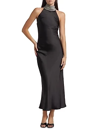 Riella Crystal-Embellished Satin Halterneck Maxi-Dress