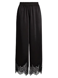 Ceily Satin Lace-Cuff Pants
