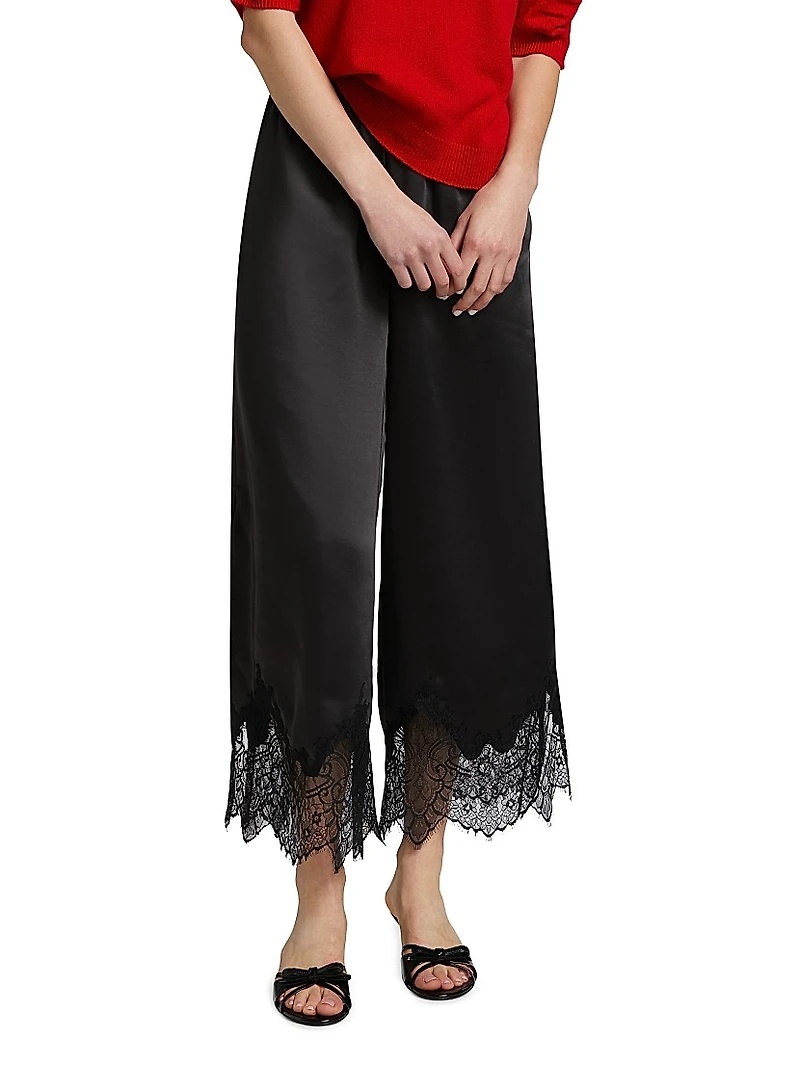 Ceily Satin Lace-Cuff Pants