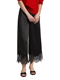 Ceily Satin Lace-Cuff Pants