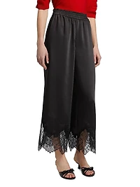 Ceily Satin Lace-Cuff Pants
