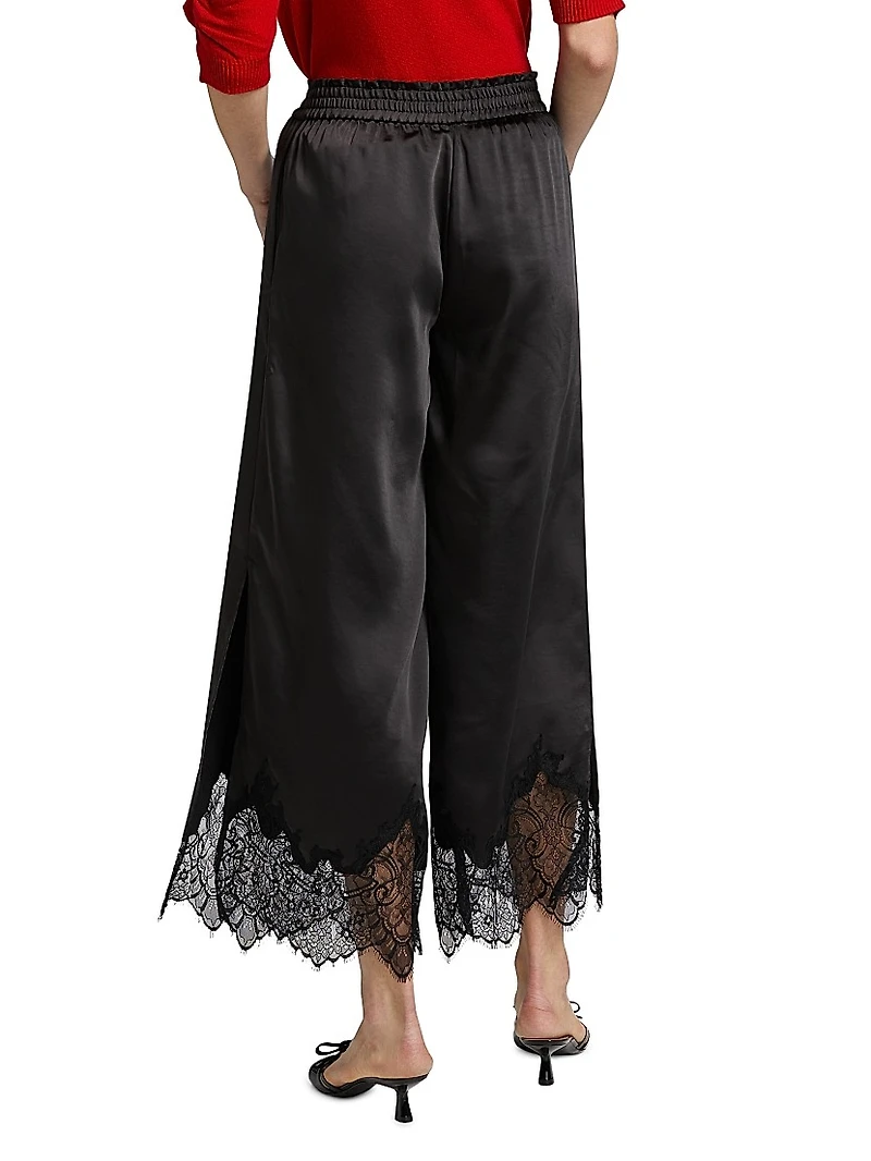 Ceily Satin Lace-Cuff Pants