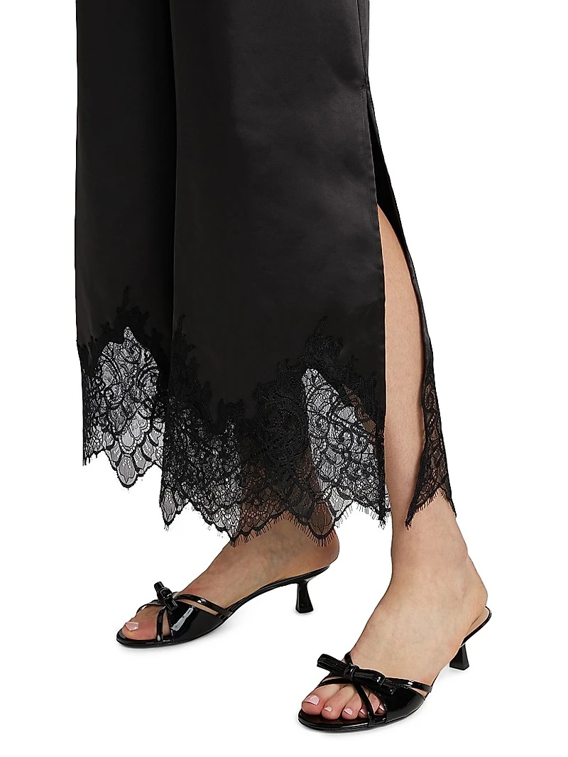 Ceily Satin Lace-Cuff Pants