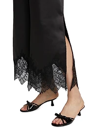 Ceily Satin Lace-Cuff Pants