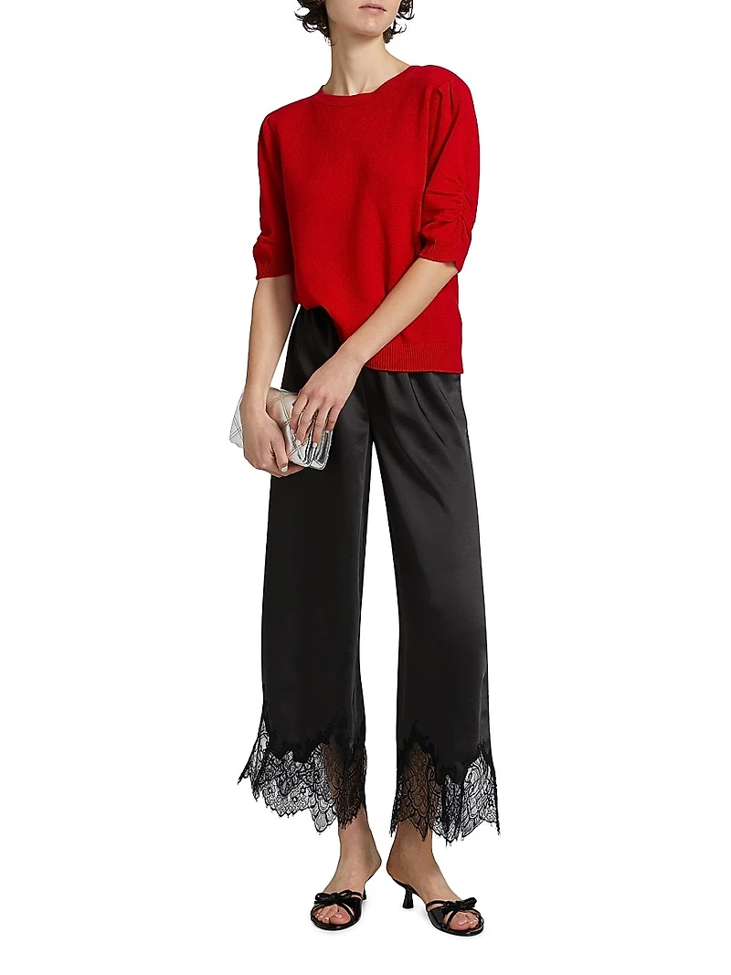 Ceily Satin Lace-Cuff Pants