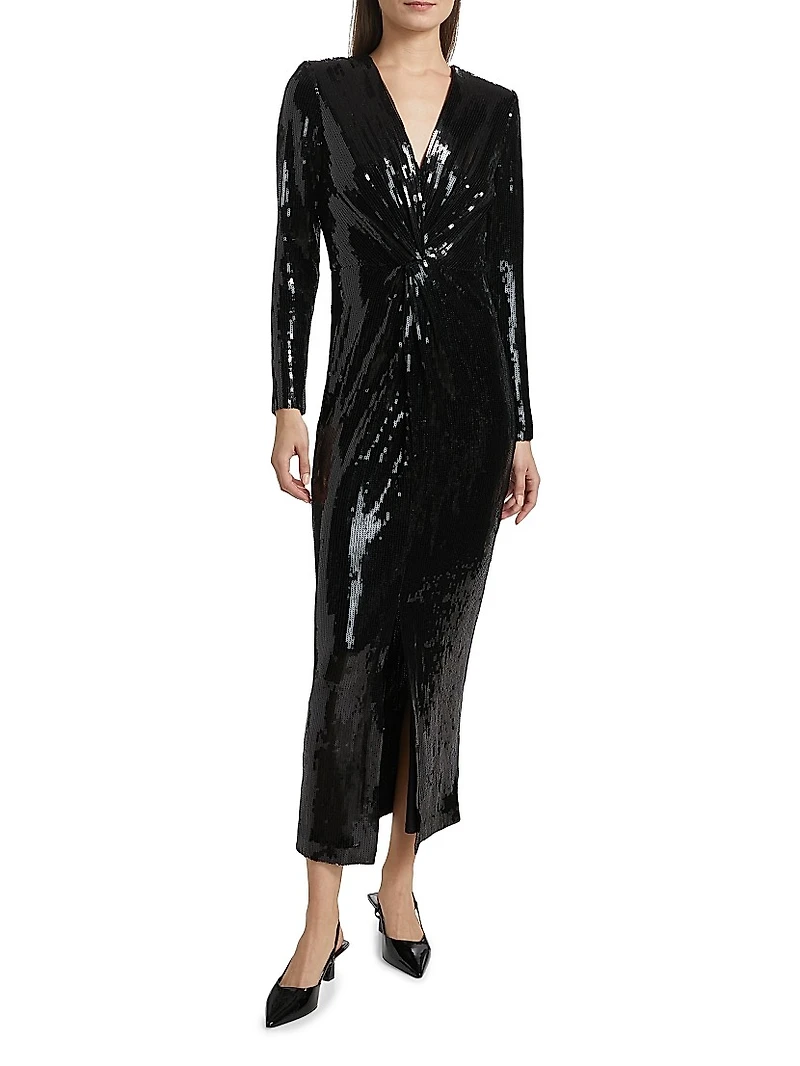 Silvanna Sequined Twist-Front Maxi-Dress