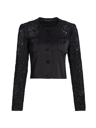 Cortez Lace-Trimmed Satin Crop Jacket