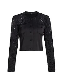 Cortez Lace-Trimmed Satin Crop Jacket