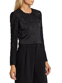 Cortez Lace-Trimmed Satin Crop Jacket