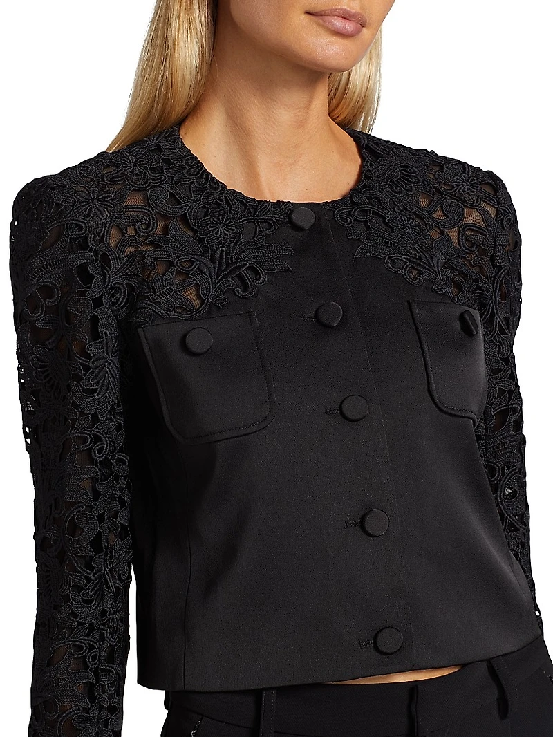 Cortez Lace-Trimmed Satin Crop Jacket
