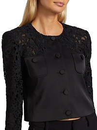 Cortez Lace-Trimmed Satin Crop Jacket