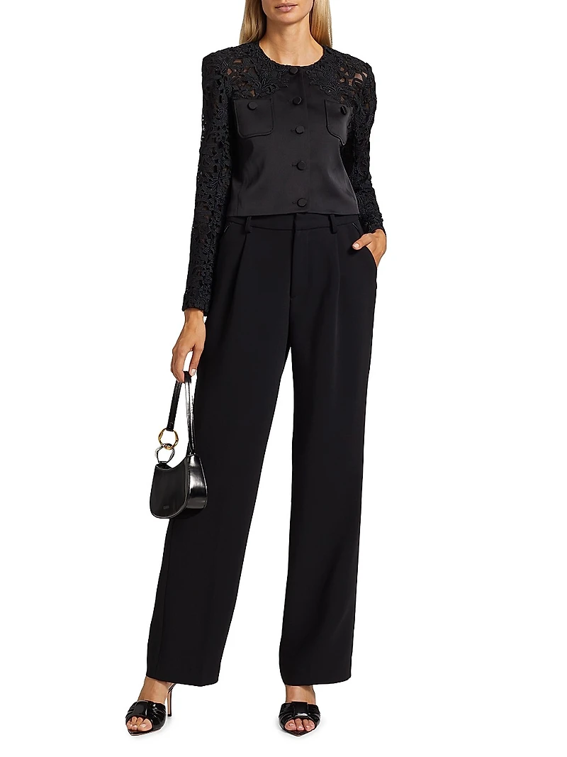 Cortez Lace-Trimmed Satin Crop Jacket