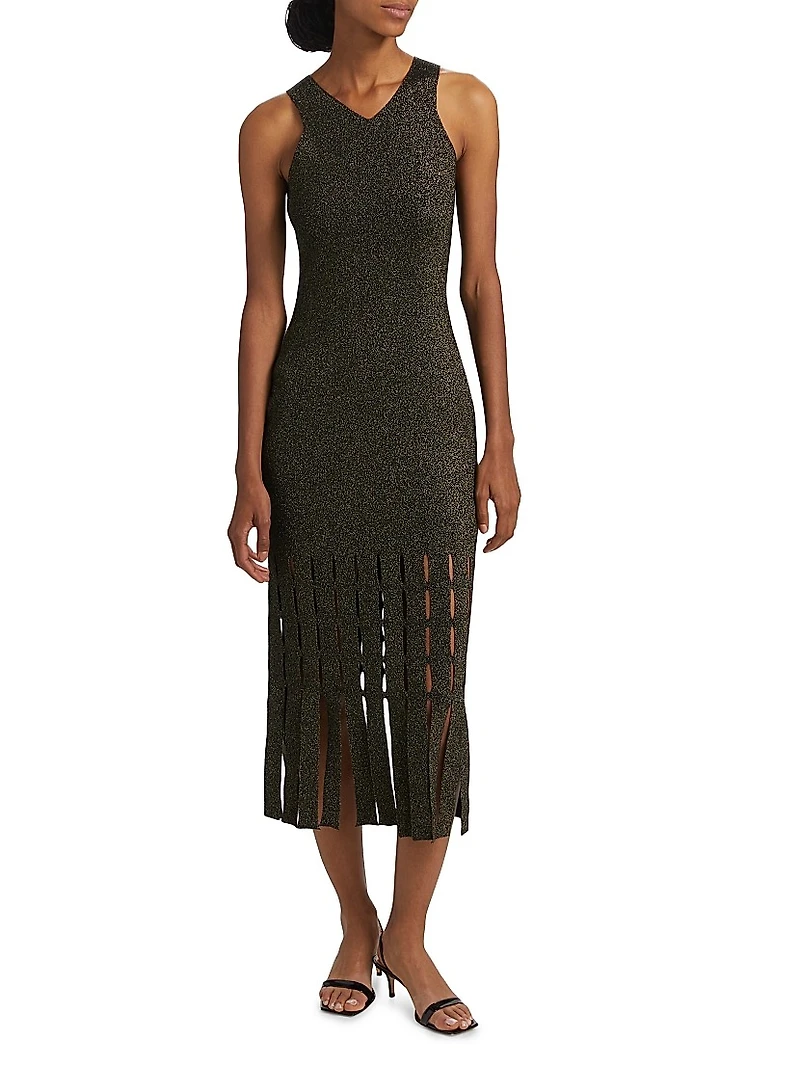 Kaia Metallic Fringed Midi-Dress