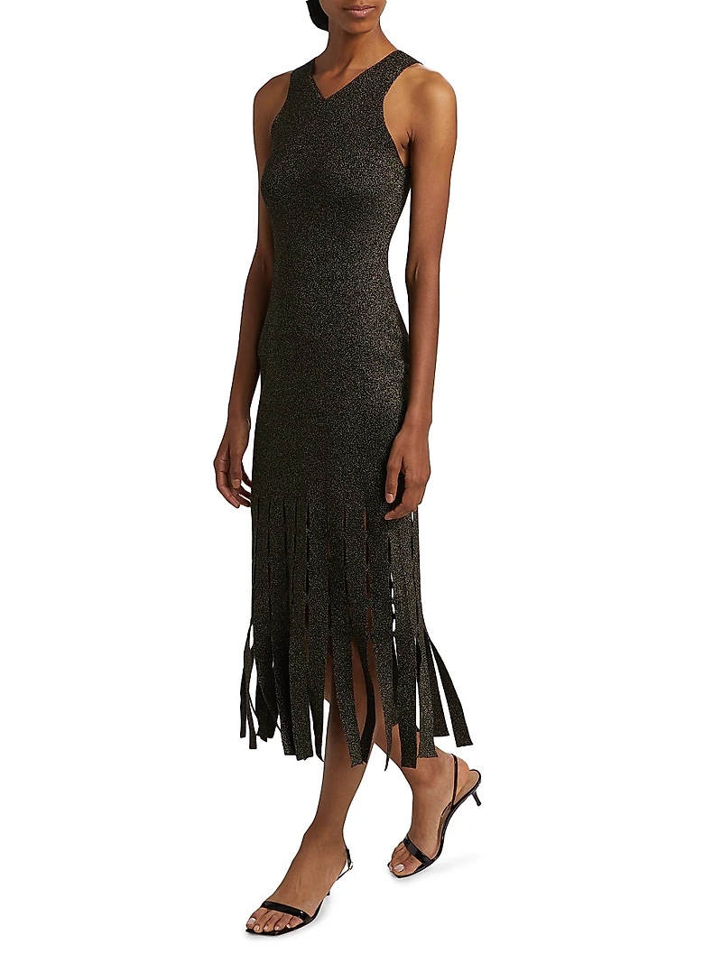 Kaia Metallic Fringed Midi-Dress