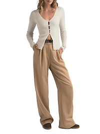 Serena Merino Wool Rib-Knit Cardigan