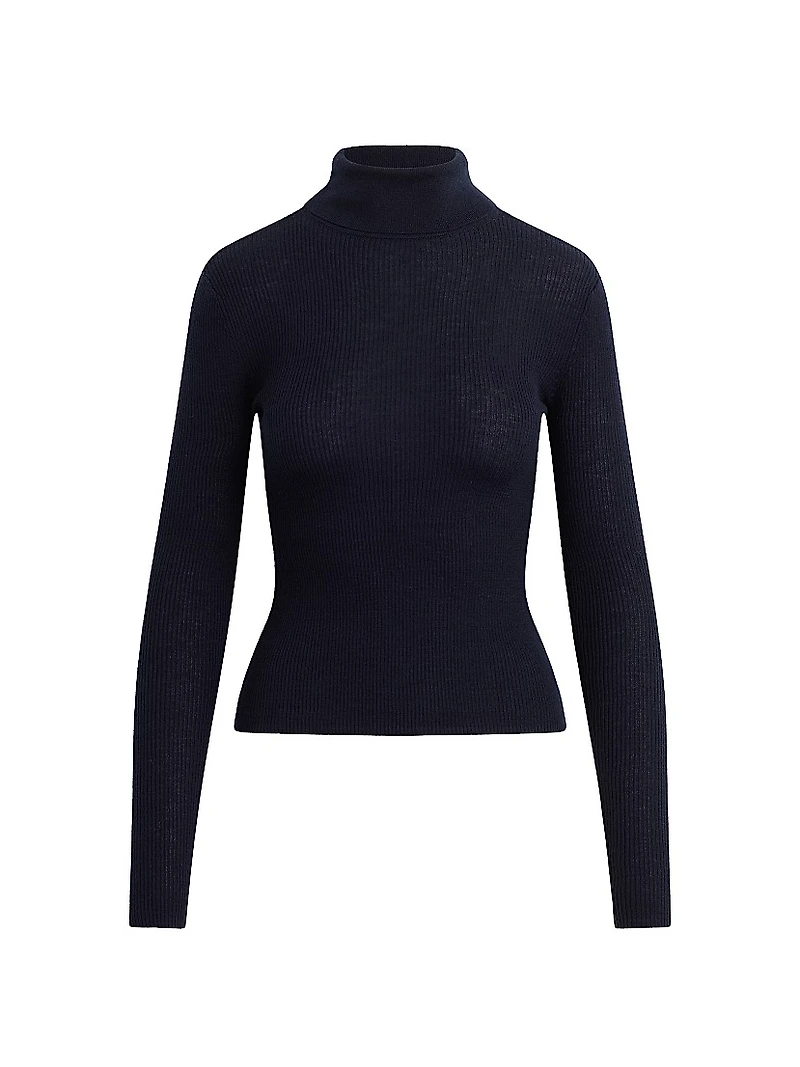 Amelia Wool Rib-Knit Turtleneck Top