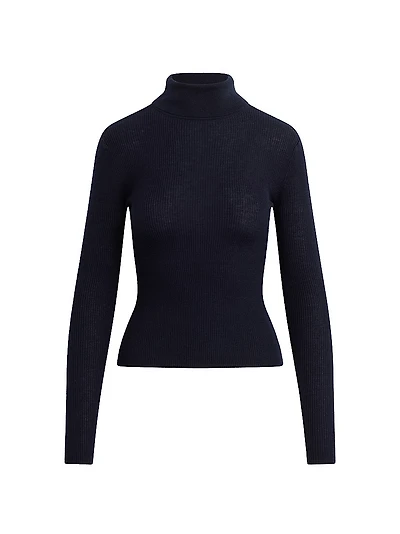 Amelia Wool Rib-Knit Turtleneck Top