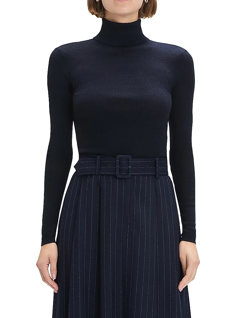 Amelia Wool Rib-Knit Turtleneck Top