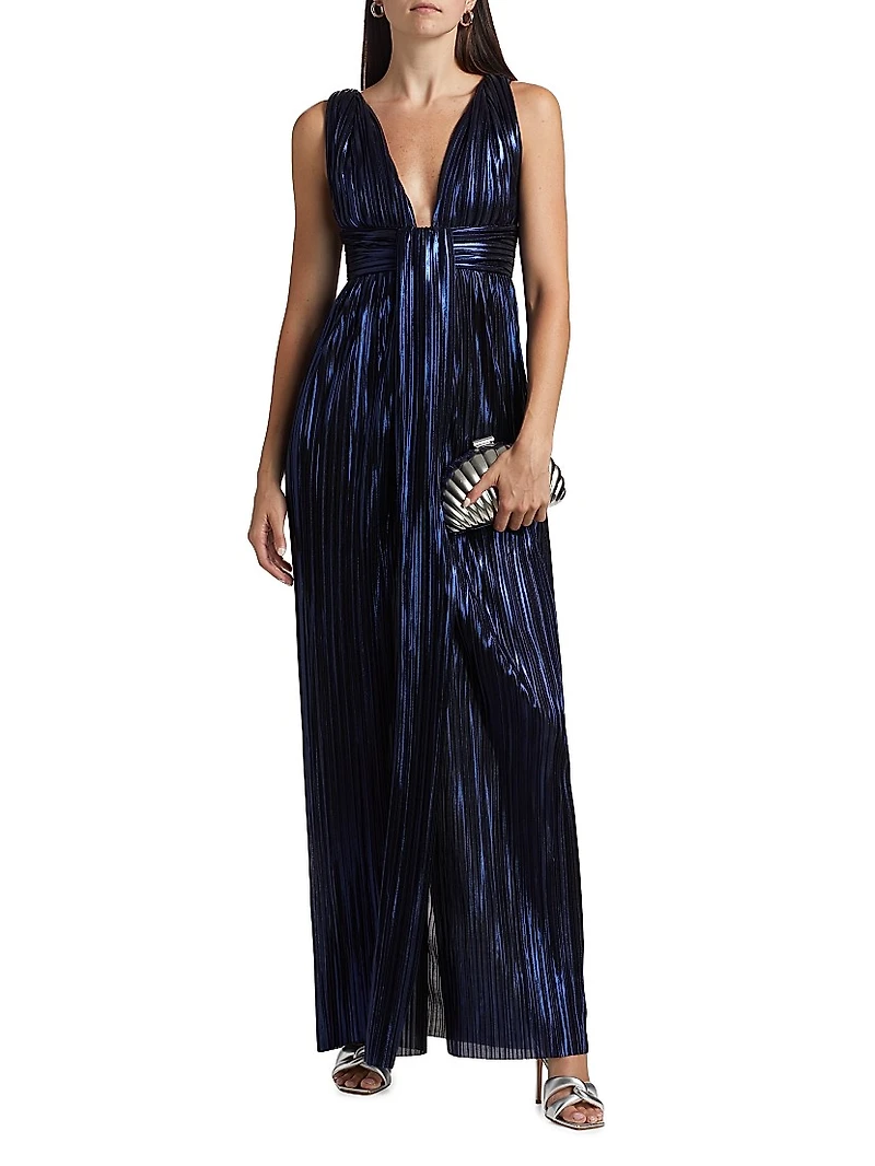 Vitta Metallic Pleated Sleeveless Maxi Dress